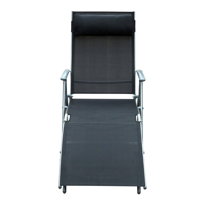 Foldable Recliner Sun Lounger with Headrest & 5 Levels Adjustable Backrest - Black - Outsunny - Green4Life