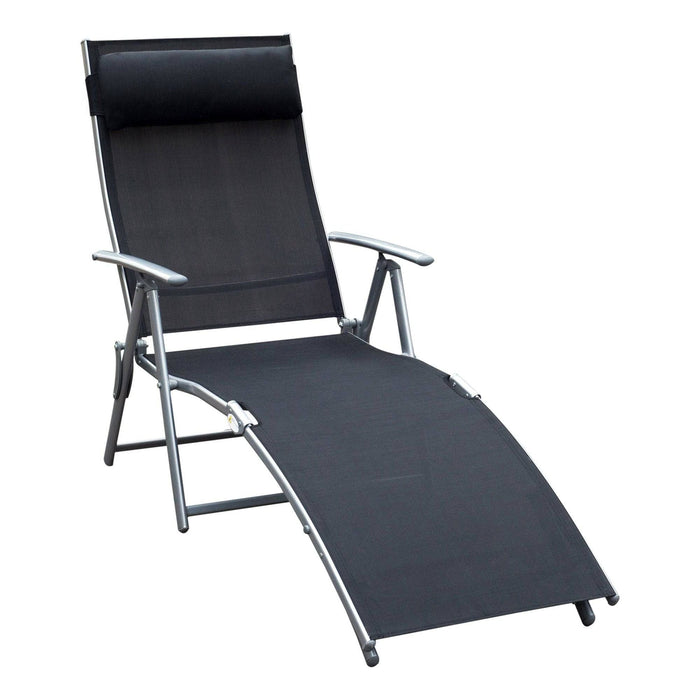 Foldable Recliner Sun Lounger with Headrest & 5 Levels Adjustable Backrest - Black - Outsunny - Green4Life