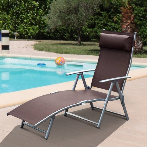 Foldable Recliner Sun Lounger with Headrest & 5 Levels Adjustable Backrest - Brown - Outsunny - Green4Life