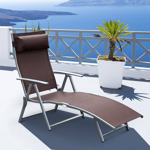 Foldable Recliner Sun Lounger with Headrest & 5 Levels Adjustable Backrest - Brown - Outsunny - Green4Life