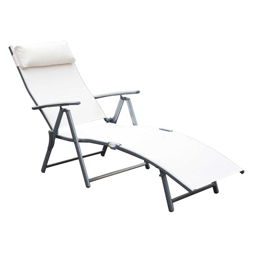 Foldable Recliner Sun Lounger with Headrest & 5 Levels Adjustable Backrest - Cream White - Outsunny - Green4Life