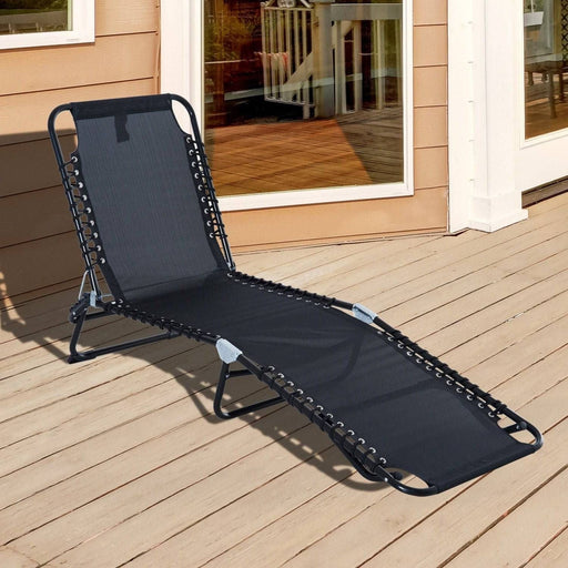 Foldable Recliner Sun Lounger with Steel Frame & 4 Level Adjustable Backrest - Black - Outsunny - Green4Life