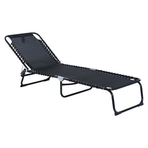 Foldable Recliner Sun Lounger with Steel Frame & 4 Level Adjustable Backrest - Black - Outsunny - Green4Life