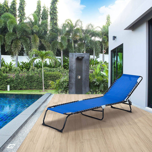 Foldable Recliner Sun Lounger with Steel Frame & 4 Level Adjustable Backrest - Blue - Outsunny - Green4Life