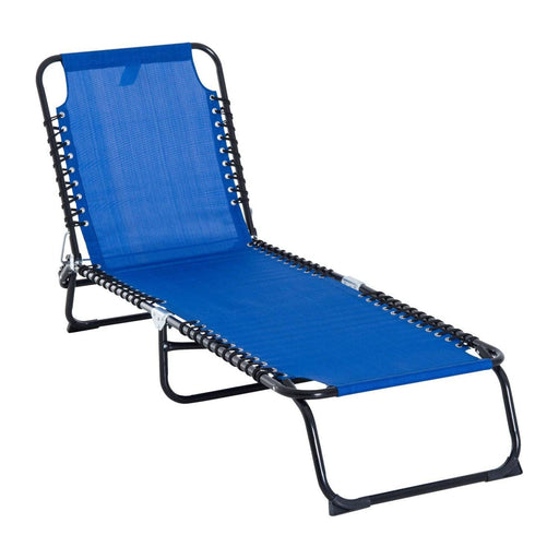 Foldable Recliner Sun Lounger with Steel Frame & 4 Level Adjustable Backrest - Blue - Outsunny - Green4Life