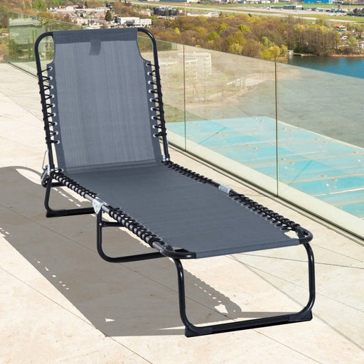 Foldable Recliner Sun Lounger with Steel Frame & 4 Level Adjustable Backrest - Grey - Outsunny - Green4Life