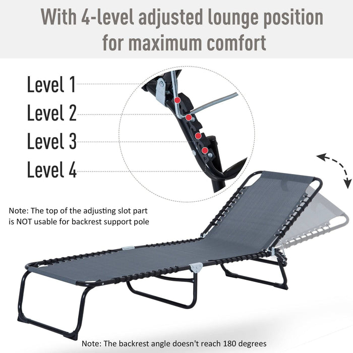 Foldable Recliner Sun Lounger with Steel Frame & 4 Level Adjustable Backrest - Grey - Outsunny - Green4Life