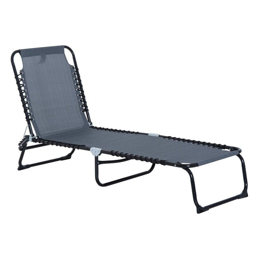 Foldable Recliner Sun Lounger with Steel Frame & 4 Level Adjustable Backrest - Grey - Outsunny - Green4Life