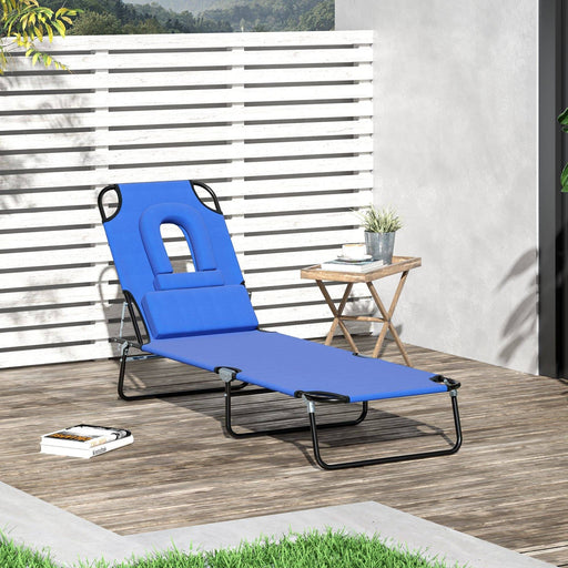 Foldable Reclining Sun Lounger with Pillow and Reading Hole - Blue - Outsunny - Green4Life