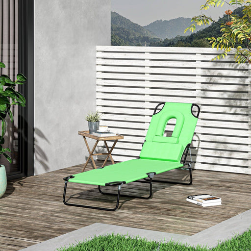 Foldable Reclining Sun Lounger with Pillow and Reading Hole - Green - Outsunny - Green4Life