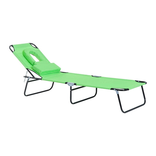 Foldable Reclining Sun Lounger with Pillow and Reading Hole - Green - Outsunny - Green4Life