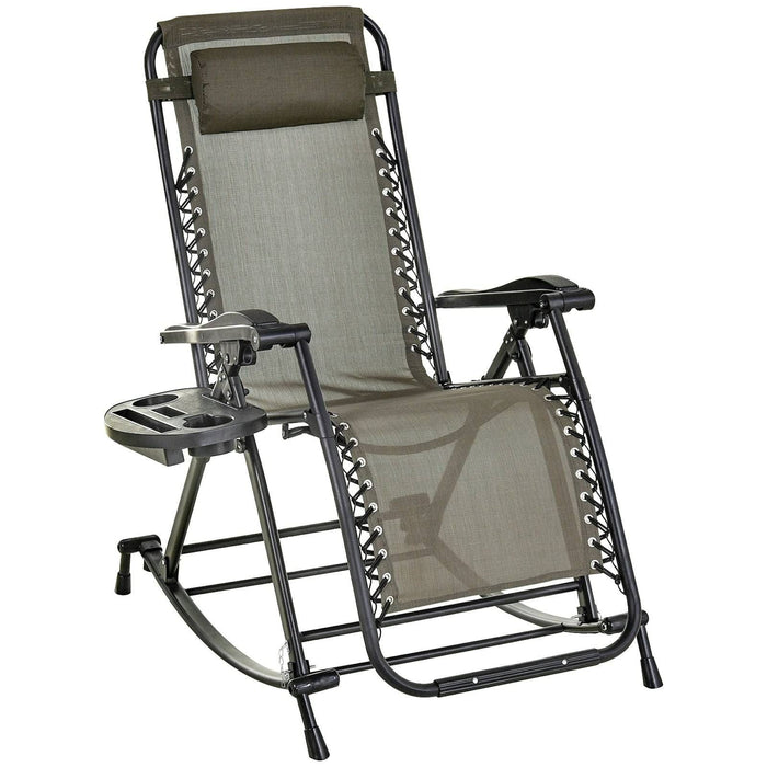 Folding Recliner Rocking Sun Lounger Chair with Cup Holder Tray - Grey - Outsunny - Green4Life