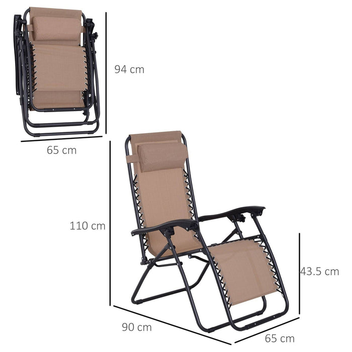 Folding Recliner Sun Lounger Chair with Head Pillow - Beige - Outsunny - Green4Life