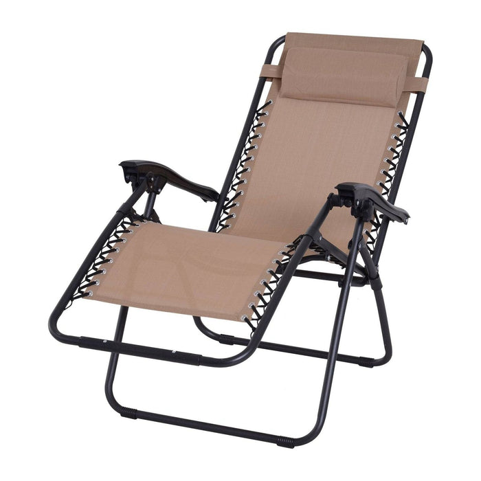 Folding Recliner Sun Lounger Chair with Head Pillow - Beige - Outsunny - Green4Life