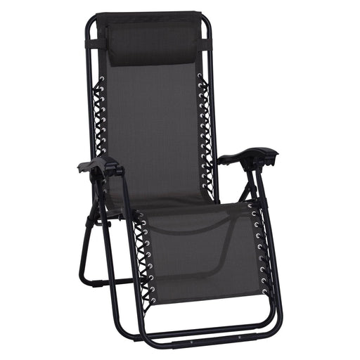 Folding Recliner Sun Lounger Chair with Head Pillow - Black - Outsunny - Green4Life