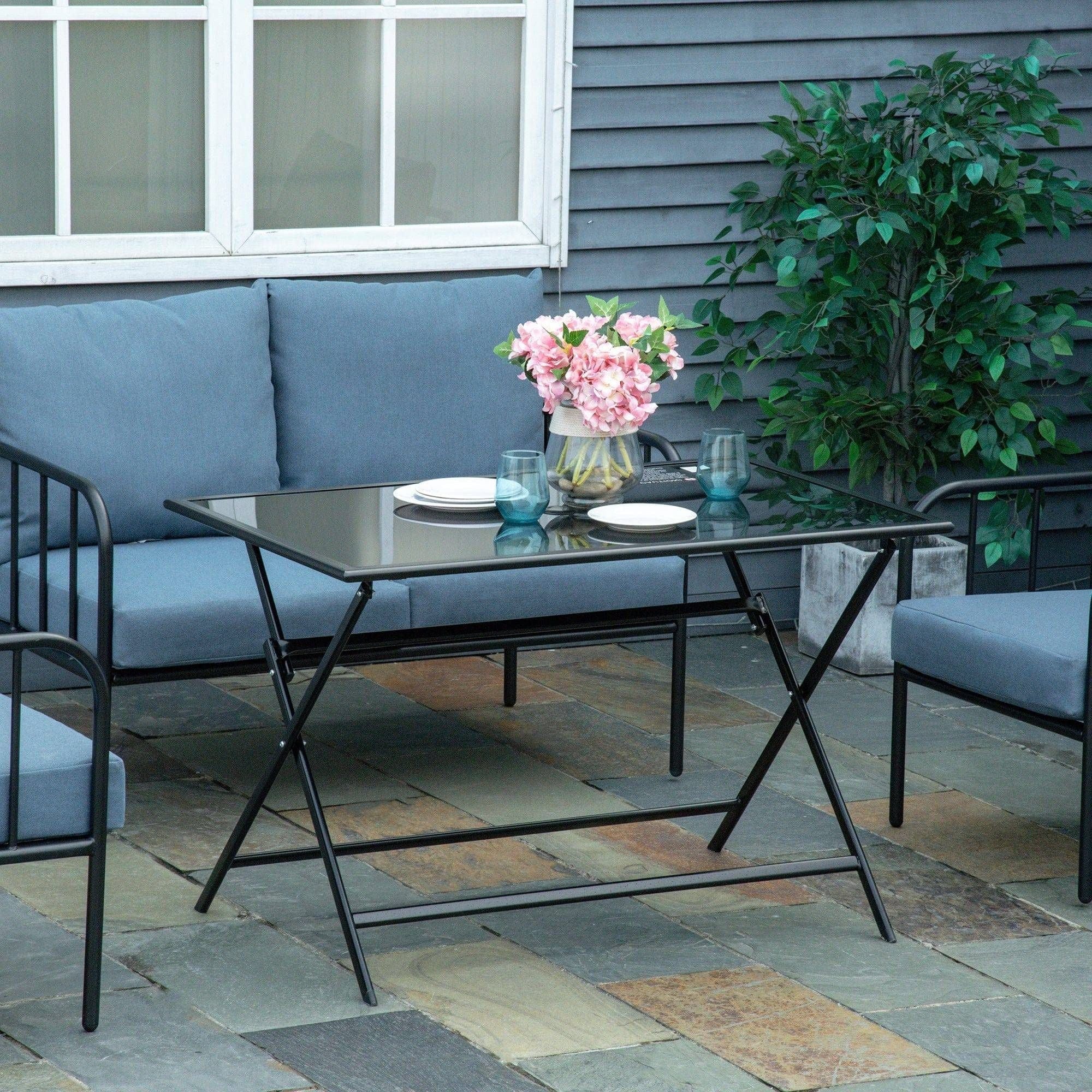 Folding glass top on sale patio table