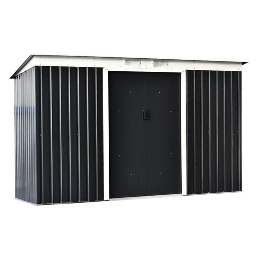 Outsunny 9 x 4 ft Corrugated Steel Garden Storage Shed with Vents & Doors - Dark Grey - Green4Life