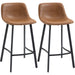 Set of 2 Industrial Style Upholstered Bar Chairs with Steel Legs - Brown - Green4Life