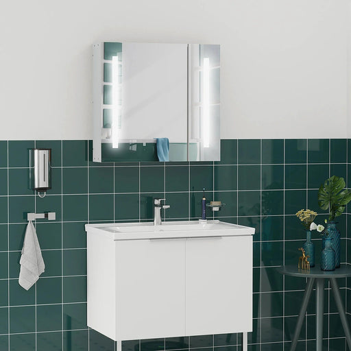 kleankin LED Illuminated Bathroom Mirror Cabinet with with Adjustable Shelves, Touch Switch, USB Charge - White - Green4Life