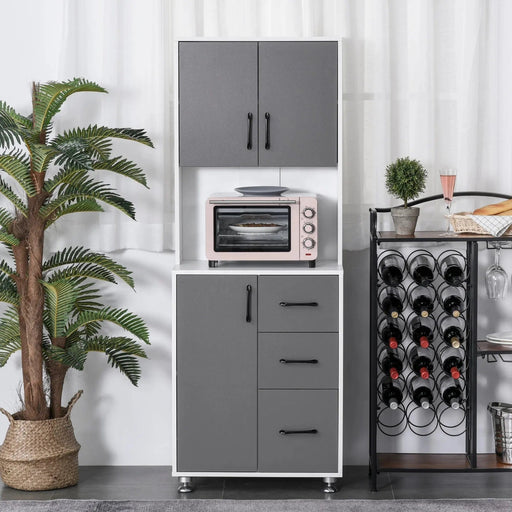 Modern Kitchen Cupboard with Storage Cabinets, 3 Drawers and Open Countertop - Grey/White - Green4Life