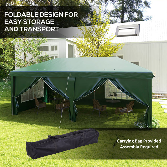 19 x 10 ft (3 x 6m) Elegant Garden Gazebo - Waterproof Canopy with Sidewalls & Windows - Green - Outsunny