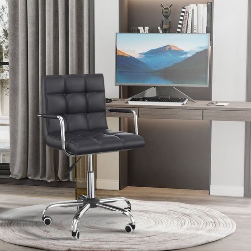 Vinsetto Mid Back PU Leather Desk Chair S with Armrests and Adjustable Height - Black - Green4Life
