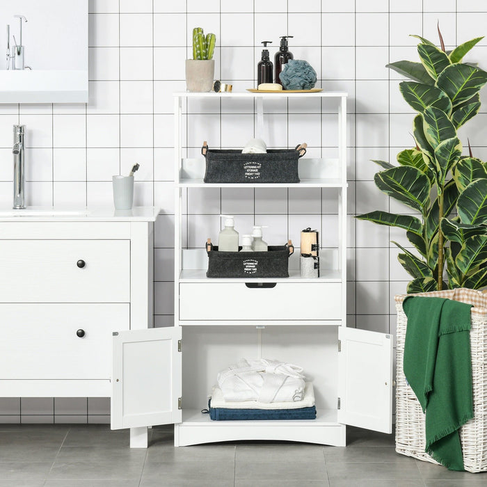 kleankin Bathroom Cabinet with Shelves, Drawer and Doors - White - Green4Life