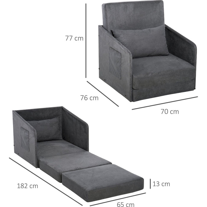 2-in-1 Design Single Sofa Bed & Armchair with Pillow and Side Pocket - Grey - Green4Life