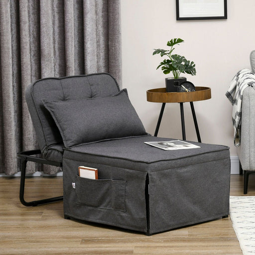 4-in-1 Folding Sofa Bed with Adjustable Backrest, Pillow & Side Pocket - Charcoal Grey - Green4Life