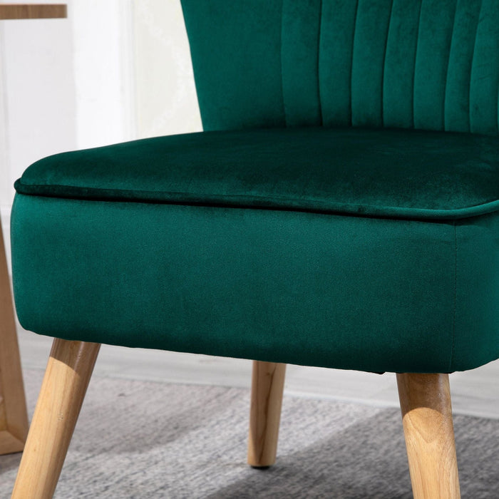 Modern Accent Chair with Velvet-Feel Fabric, Wooden Legs and Thick Padding - Green - Green4Life