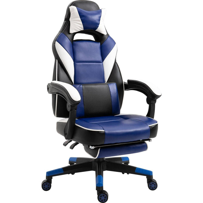 Gaming Chair with Footrest, Neck & Back Pillow - Blue - Green4Life