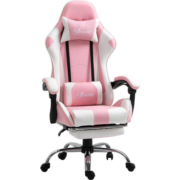 Gaming Desk Chair with Headrest and Retractable Footrest - Pink - Green4Life