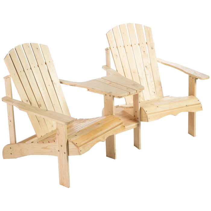 Adirondack Twin Seat - Wooden Loveseat with Table - Natural - Outsunny - Green4Life
