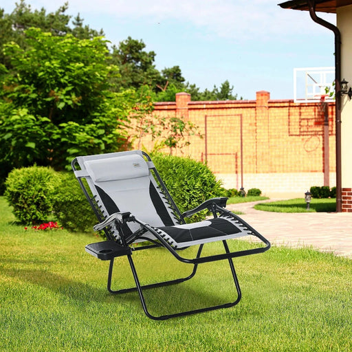 Grey Sun Lounger Chair with Cup Holder - Outsunny - Green4Life