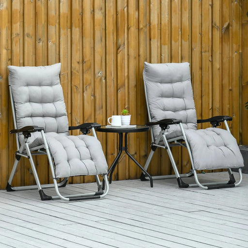 Set of 2 Light Grey Cushioned Recliners - Serene Outdoor Lounging Set - Outsunny - Green4Life