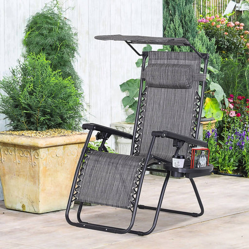 Grey Serenity Recliner Sun Lounger Chair with Canopy - Outsunny - Green4Life