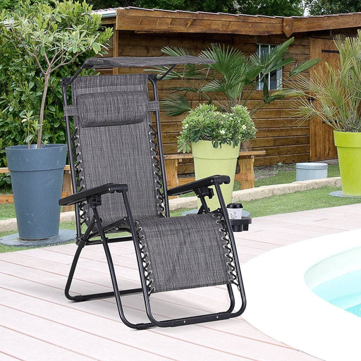 Grey Serenity Recliner Sun Lounger Chair with Canopy - Outsunny - Green4Life