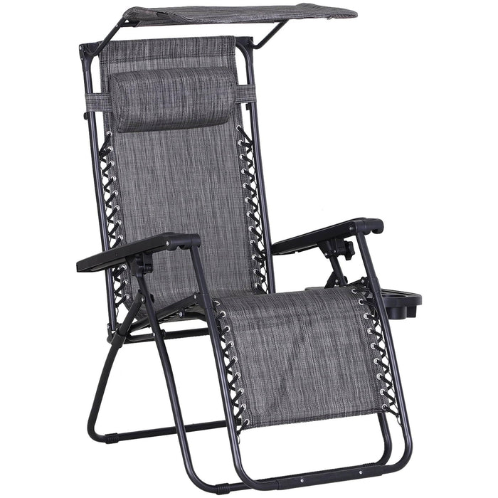 Grey Serenity Recliner Sun Lounger Chair with Canopy - Outsunny - Green4Life