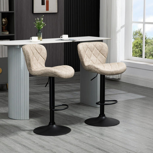 Set of 2 Swivel Barstools with Backrest and Footrest, PU Leather Upholstery - Light Khaki - Green4Life