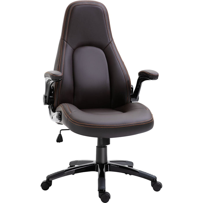 Vinsetto PU Leather Office Chair with Adjustable Height, Flip Up Armrests and Tilt Function - Dark Brown - Green4Life