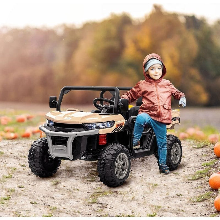 Two-Seater Kids Electric Ride-On Car12V Battery Powered with Electric Bucket and Parental Remote Control (HOMCOM) - Yellow - Green4Life