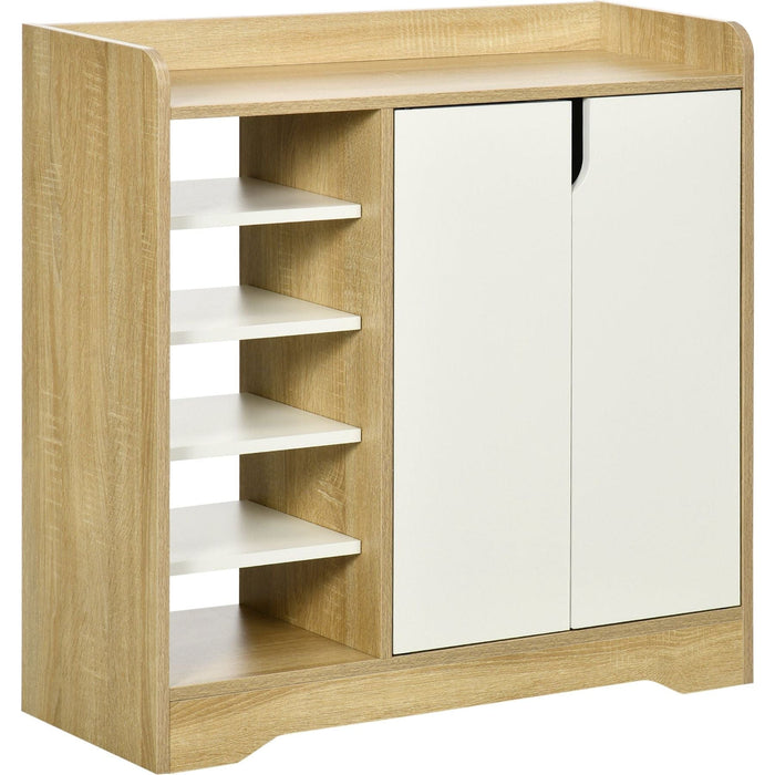 Shoe Storage with Double Doors and Open Shelves - Natural & White - Green4Life