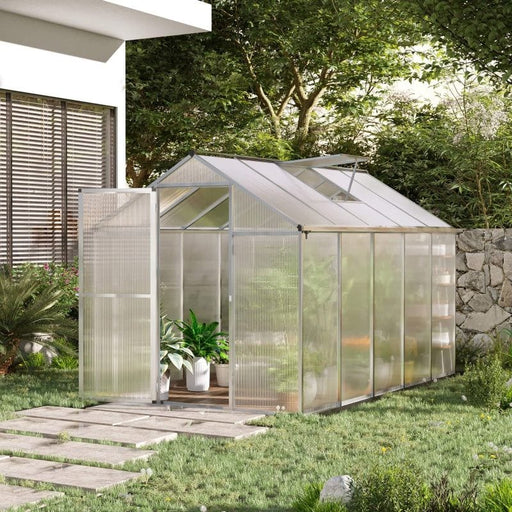 Outsunny 6x10ft Polycarbonate Greenhouse with Aluminium Frame - Silver Frame - Green4Life