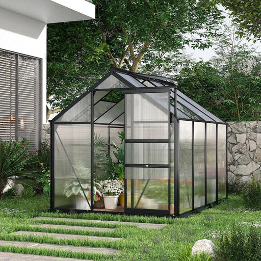 Outsunny Polycarbonate Walk-In Greenhouse with Aluminium Frame and Slide Door (6ft x 8ft) - Grey - Green4Life