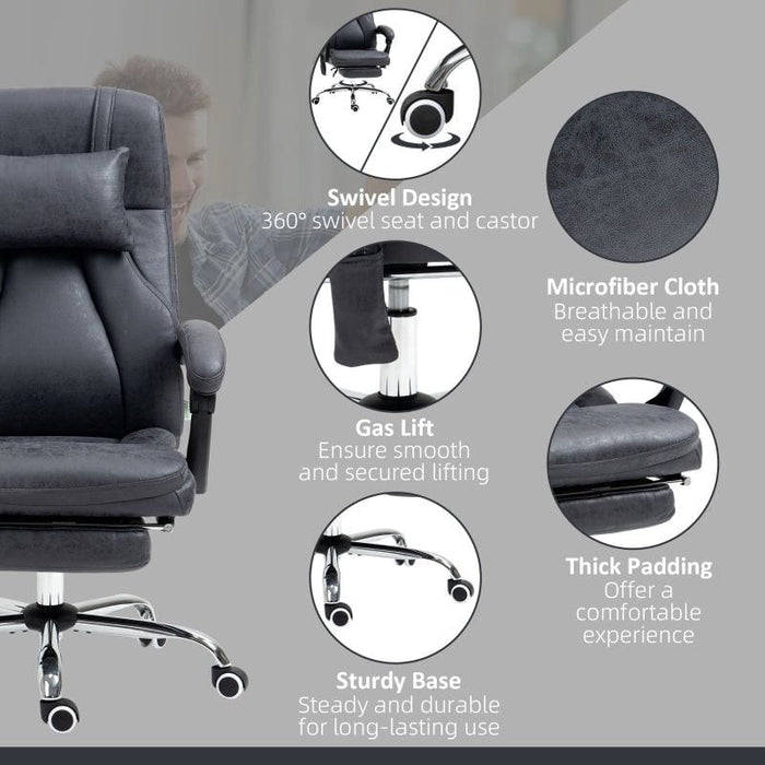 Vinsetto Massage Office Chair with Headrest and Footrest, Swivel Wheels, Remote and Side Pocket - Dark Gray - Green4Life