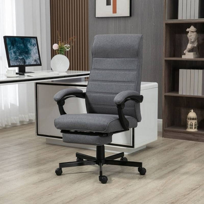 High-Back Adjustable Office Chair with Linen Upholstery, Footrest and Padded Armrests - Grey - Green4Life