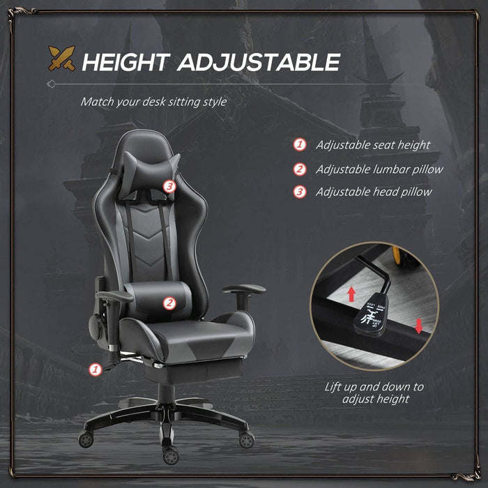 High-Back Faux Leather Gaming Chair with Footrest - Black/Grey - Green4Life