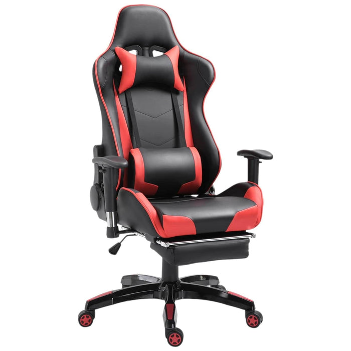 High-Back Faux Leather Gaming Chair with Footrest - Red/Black - Green4Life