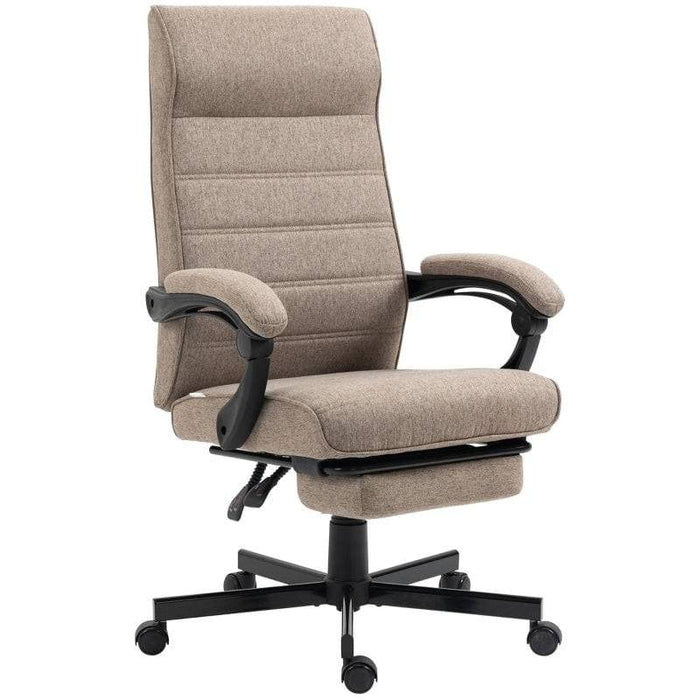 High-Back Linen-Feel Home Office Chair with Adjustable Height, Footrest and Padded Armrests - Brown - Green4Life