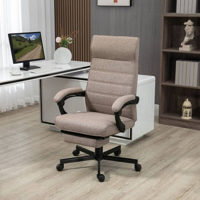 High-Back Linen-Feel Home Office Chair with Adjustable Height, Footrest and Padded Armrests - Brown - Green4Life